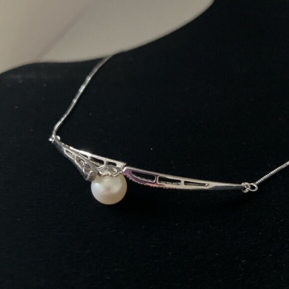 Pearl and Diamond Necklace, 10KT White Gold, 18.50” in Length, 3.04gm - Picture 6 of 15